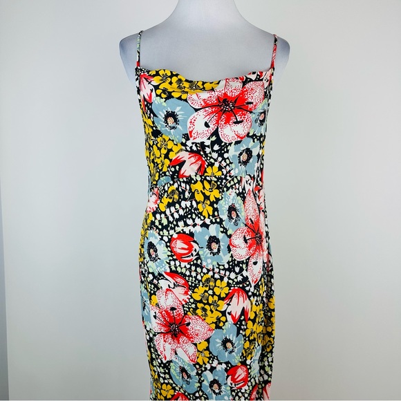 Anthropologie Elyse Floral Byas Cut Slip Dress Side Slit Midi Dress Size XS - Picture 2 of 12